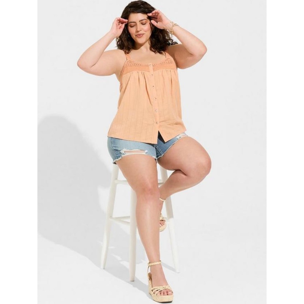 Peach Crochet-Trim Button Front Cami Top